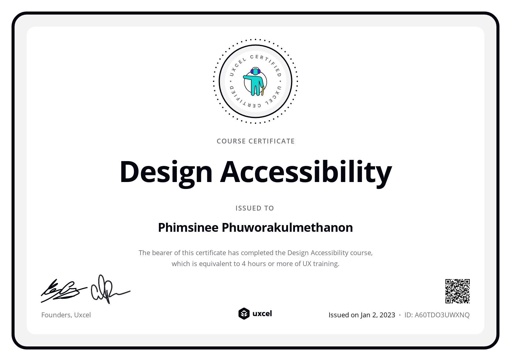 Phimsinee Phuworakulmethanon's certificate